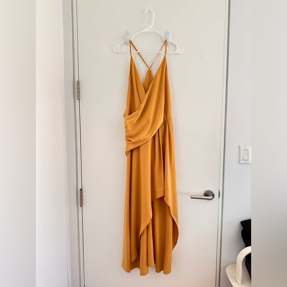 ASOS minimal drape satin midi dress gold
